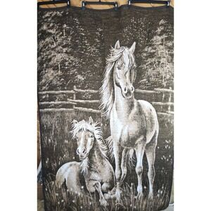 Vintage Biederlack Blanket Horses Made in USA  54" x 78" Reversible